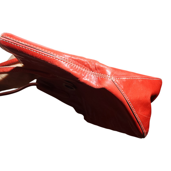 COLE HAAN Deep Red Leather Tote Bag XL Blue Lining Carry All Statement Feminine - Picture 9 of 14